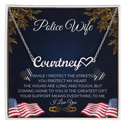 Police Wife - You Protect My Heart - Heart Name Necklace